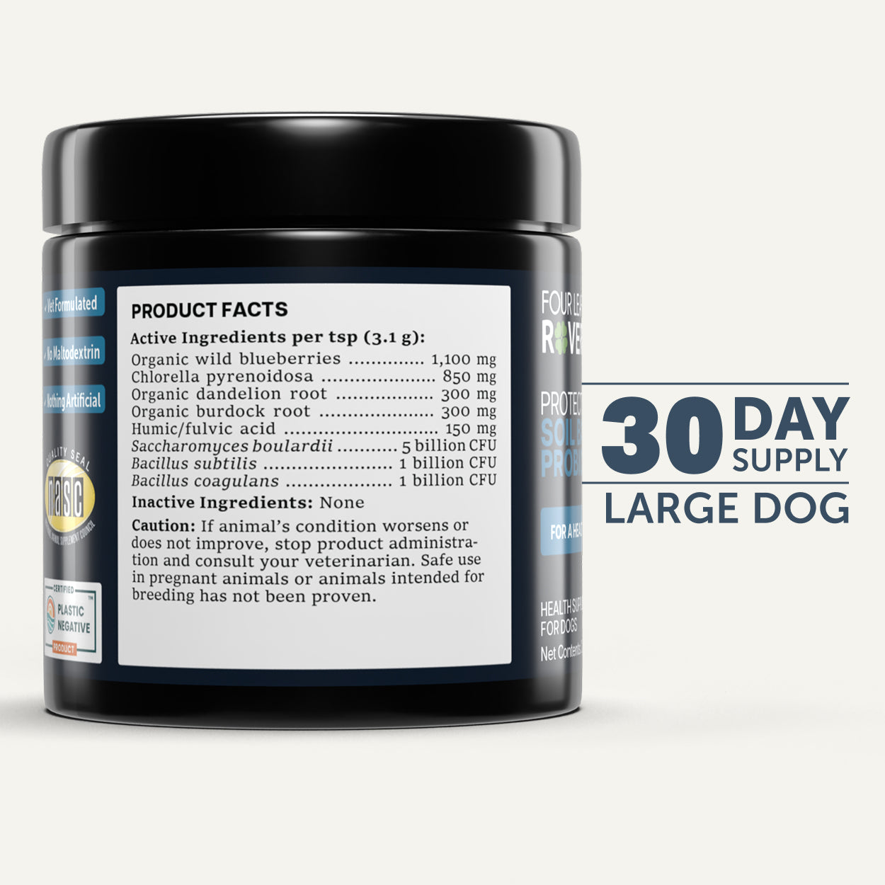 Black supplement jar with label on a white background