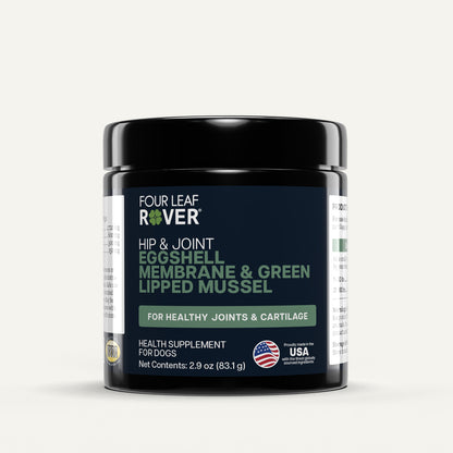 Four Leaf Rover hip and joint supplement for dogs on a white background