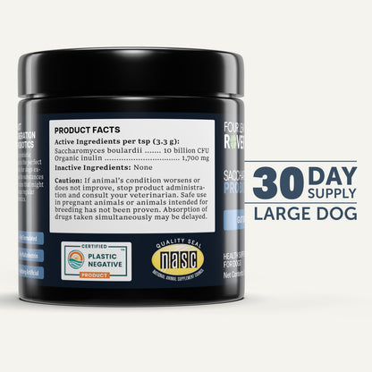Supplement container for large dogs with label details on a white background on sale