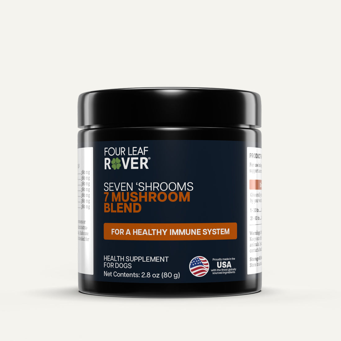 Four Leaf Rover Seven Shrooms 7 Mushroom Blend for dogs on a white background