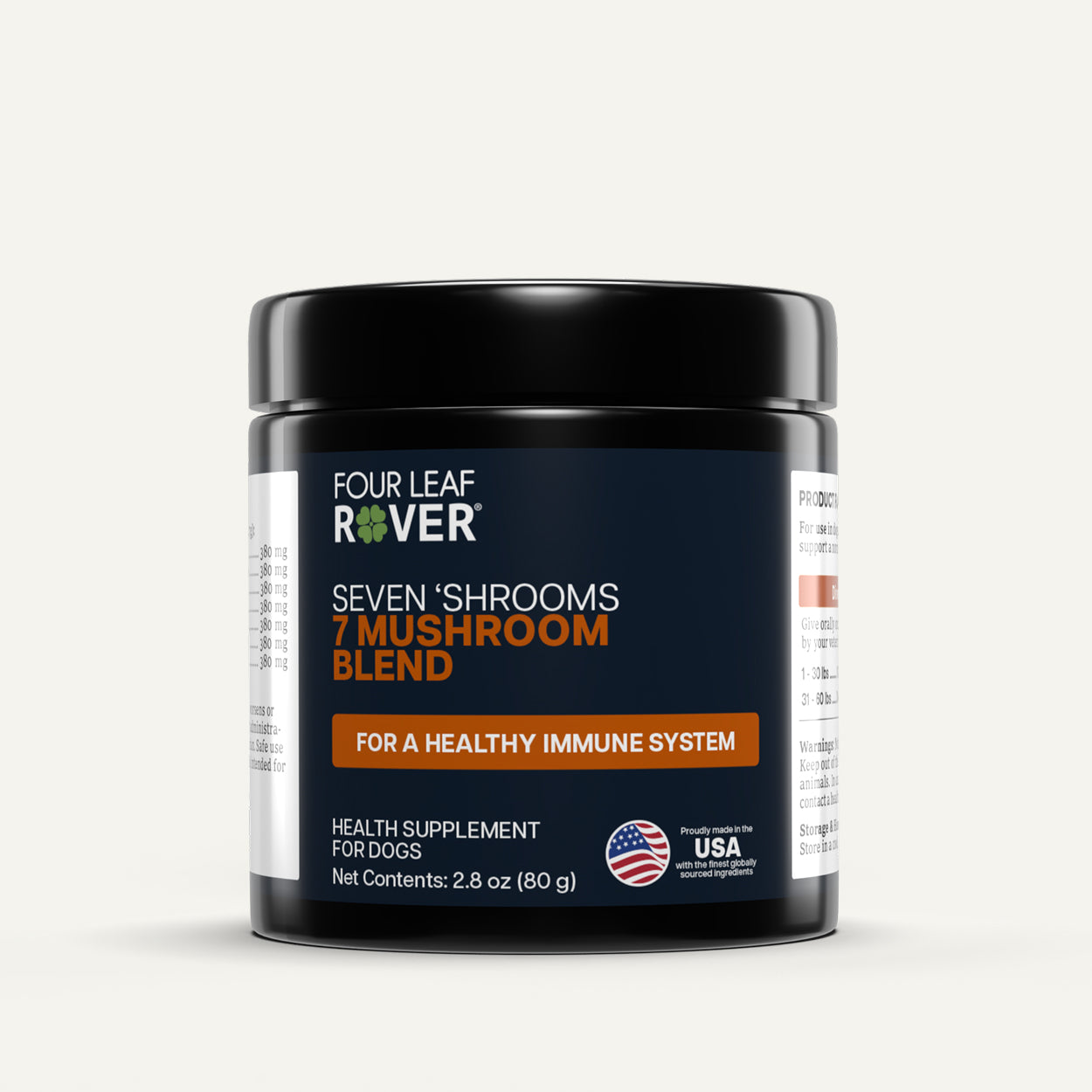 Four Leaf Rover Seven Shrooms 7 Mushroom Blend for dogs on a white background