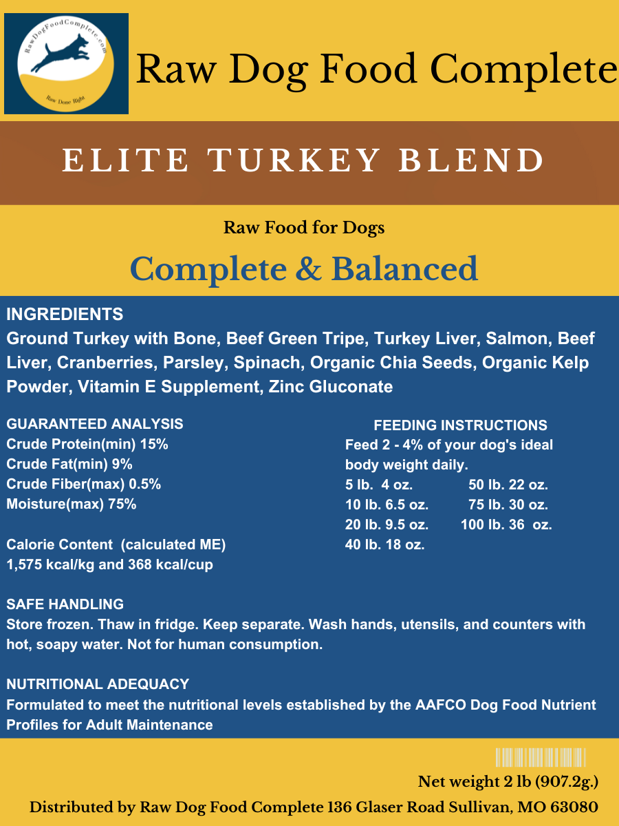 Balanced &amp; Complete | Elite Turkey Blend | Whole Fresh Food |Premade Raw Meals | 2 pounds - Raw Dog Food Complete