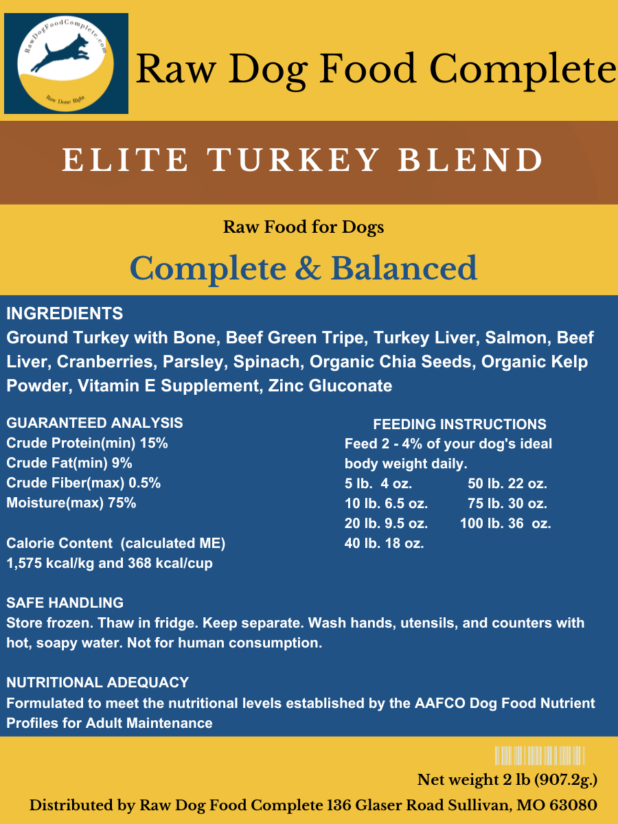 Balanced & Complete | Elite Turkey Blend | Whole Fresh Food |Premade Raw Meals | 2 pounds