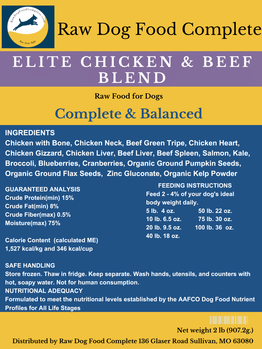 Balanced and Complete a | Elite Chicken and Beef |  Whole Fresh Food |Premade Raw Meals | 2 pounds - Raw Dog Food Complete